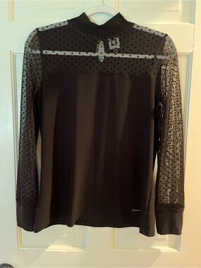 Anne Klein Black Sheer Polka Dot Long-Sleeve Top